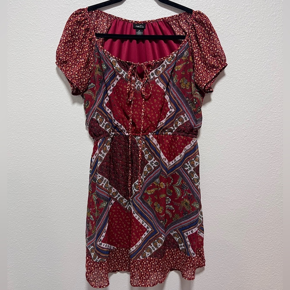 Rue21 Red Patterned Boho Short Dress